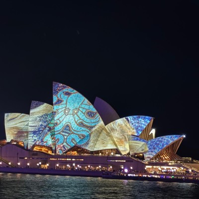 Opera house Sydney in coloured lights