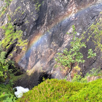 regenboog bij watervallen noorwegen